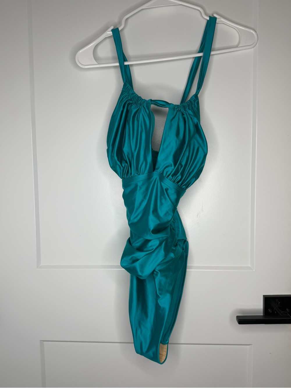 La Blanca Teal Satin One-Piece Swimsuit